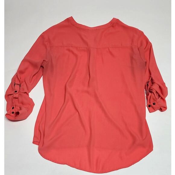 Adrianna Papell orange long sleeve blouse women's large roll tab - Picture 5 of 5